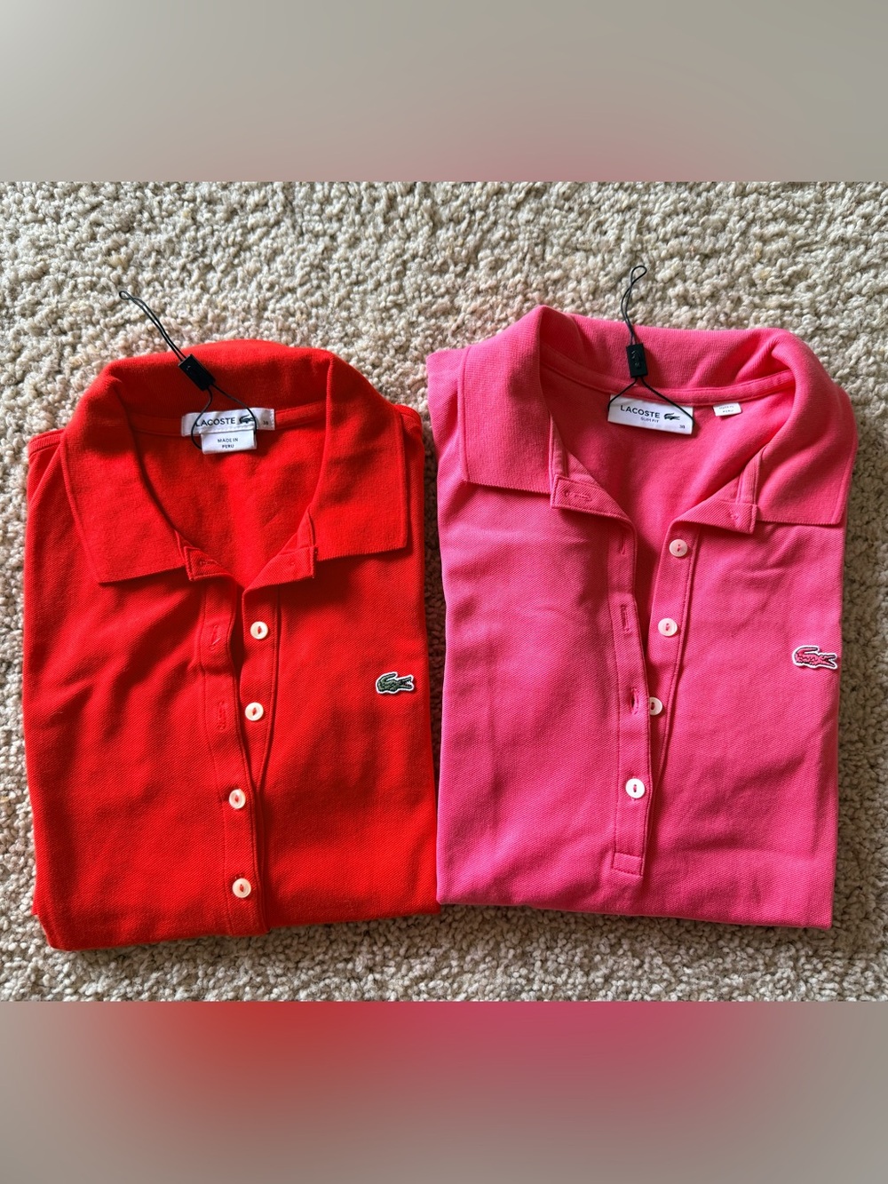 Lacoste Polo Shirt Lot 2 Womens Size 38 Pink Red Cotton Crocodile Logo NWOT